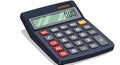 Digital calculator with a blue casing, featuring a rectangular solar panel at the top. The Royalty Free Stock Photo