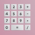 Digital calculator design pink background, buttons with numbers and mathematical actions vector illustration
