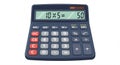 A digital calculator with a rectangular display showing the calculation \