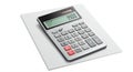 A digital calculator with a rectangular shape, featuring a numeric keypad with gray an Royalty Free Stock Photo