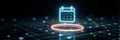 Digital Calendar Icon Displayed in a Futuristic Setting With Glowing Lines and Data Points Surrounding It, Illustrating Royalty Free Stock Photo