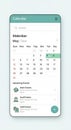 A digital calendar interface with a clean design. The header is teal, with navigation Royalty Free Stock Photo