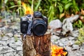 Digital camera burnt in a forest fire