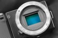 Digital camera sensor/APS-C CMOS sensor on a digital mirrorless Royalty Free Stock Photo