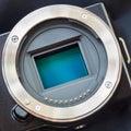 Digital camera sensor/APS-C CMOS sensor on a digital mirrorless Royalty Free Stock Photo