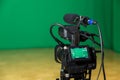 Digital camera in a television Studio. Filming on green screen chroma key Royalty Free Stock Photo