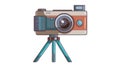 Digital Camera with Tripod and External Flash, vector design Generative AI Royalty Free Stock Photo