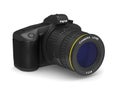 Digital camera on white background. Isolated 3D illustration Royalty Free Stock Photo