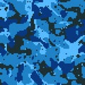 Camouflage seamless pattern. Classic clothing style masking camo repeat print. Blue color Vector background Royalty Free Stock Photo