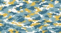 Digital camouflage pattern with blue yellow and teal mosaic Royalty Free Stock Photo