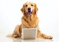 A Digital Canine Adorable Puppy Using a Tablet Laptop and Other Tech Funny Pet Tech and Canine Computer