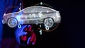 A digital car technology smart in virtuel room Royalty Free Stock Photo