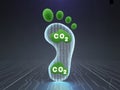 Digital carbon footprint concept with glowing co2 symbols Royalty Free Stock Photo