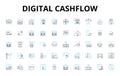 Digital cashflow linear icons set. Cryptocurrency, Blockchain, Transactions, Decentralization, Efficiency, Security