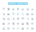 Digital cashflow linear icons set. Cryptocurrency, Blockchain, Transactions, Decentralization, Efficiency, Security