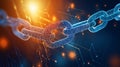 digital chain composed of binary code symbolizes connectivity and technology illuminated by vibrant colors and abstract patterns Royalty Free Stock Photo