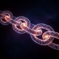 A digital chain comprised of interconnected links, each formed by a web of glowing, Royalty Free Stock Photo