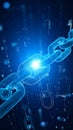 Digital Chain with Glowing Core and Binary Code on Blue Background Royalty Free Stock Photo