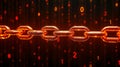 Digital chain link representing blockchain technology against a backdrop of glowing binary code patterns Royalty Free Stock Photo