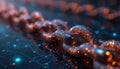 Digital chain links connect in a network with glowing data points and circuits. Abstract technology concept shows secure online Royalty Free Stock Photo