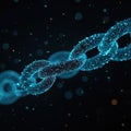 Digital chain links glow on black. Binary code and data symbolize blockchain network. Conceptual tech illustrates encryption Royalty Free Stock Photo