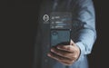 Digital chatbot conversation assistant on smartphone app interface with AI technology providing virtual assistant