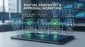 Digital checklist and approval workflow showing business document validation and task tracking system for decision making, process Royalty Free Stock Photo
