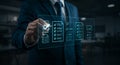 Digital Checklist: Businessman Uses Interactive To-Do List on Transparent Screen Royalty Free Stock Photo