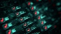 Digital checklist with red check marks on futuristic interface, technology concept with glowing elements and data visualization Royalty Free Stock Photo