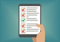 Digital checklist or todo-list displayed on tablet screen. Concept of failed exam or missed tasks Royalty Free Stock Photo