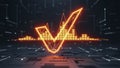 Digital Checkmark with Audio Equalizer Bars on Circuit Board Background Royalty Free Stock Photo