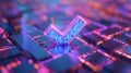 A digital checkmark on a glowing grid, embodying a high-tech future concept. Royalty Free Stock Photo