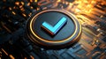 A digital checkmark icon set against a bright grid, representing a vision of future technology. Royalty Free Stock Photo
