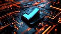 A digital checkmark symbol on a glowing grid background, symbolizing a futuristic tech idea. Royalty Free Stock Photo
