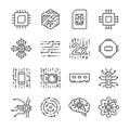 Digital chip processor icons set Royalty Free Stock Photo