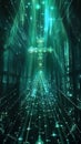 Digital church in a cyber universe a cross emitting rays symbolizing virtual divinity