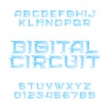 Digital circuit board alphabet font. Digital hi-tech style letters and numbers. Royalty Free Stock Photo