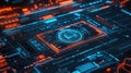 Digital circuit board displaying data processing and network connections Royalty Free Stock Photo