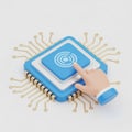 Digital circuit board with stylized chip and finger interaction isolated on white background Royalty Free Stock Photo