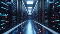 Digital Circuit Image Displayed Across Servers In Data Center Royalty Free Stock Photo