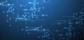 Digital circuit visualization vector background. Blue board pattern with interconnected lines, nodes, and binary code Royalty Free Stock Photo
