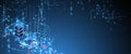 Digital circuit visualization vector background. Blue board pattern with interconnected lines, nodes, and binary code Royalty Free Stock Photo