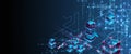Digital circuit visualization vector background. Blue board pattern with interconnected lines, nodes, and binary code Royalty Free Stock Photo
