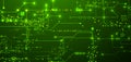 Digital circuit visualization vector background. Green board pattern with interconnected lines, nodes, and binary code Royalty Free Stock Photo