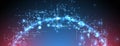 Digital circuit visualization vector background. Neon glowing board pattern with interconnected lines, nodes, and binary code Royalty Free Stock Photo