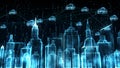 Digital City and cloud computing using artificial intelligence, 5g high-speed connection data analysis. Digital data network Royalty Free Stock Photo