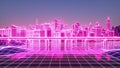 Digital city. Futuristic neon skyscrapers background. 3d rendering