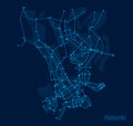 Digital city. Plan of the city Helsinki in the form of an electronic scheme. Stylized Blue linear drawing Royalty Free Stock Photo