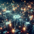 Digital Cityscape with Blockchain Network and Glowing Connections Royalty Free Stock Photo