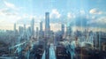 Digital Cityscape Data Overlay on Urban Skyline, Smart City, Technology Smart city, digital transformation Royalty Free Stock Photo